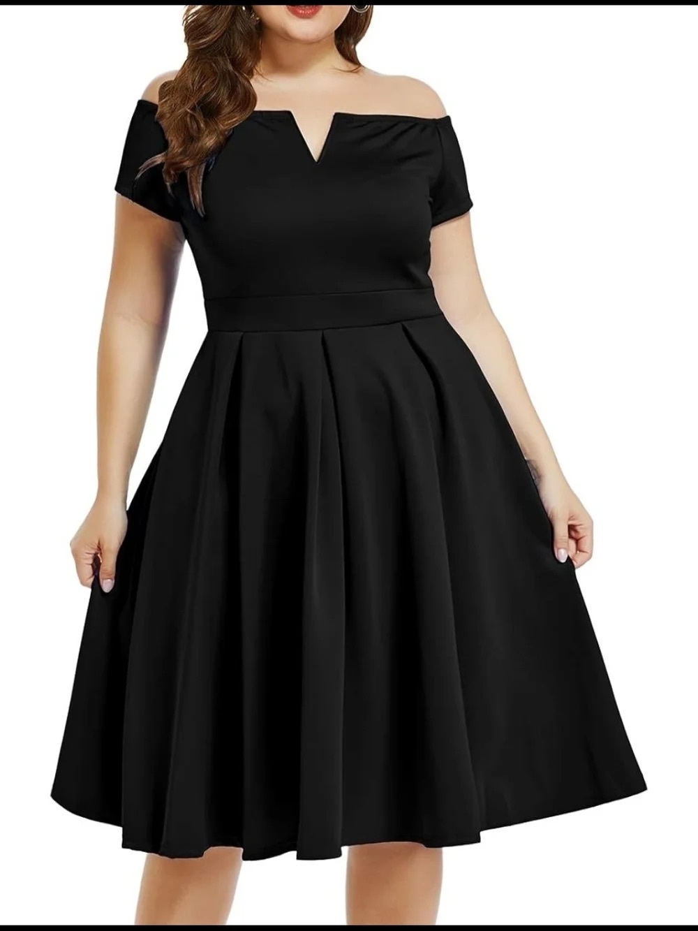 Lalagen Off-Shoulder Black Fit & Flare Dress NWT V Neck Large Elegant Classy